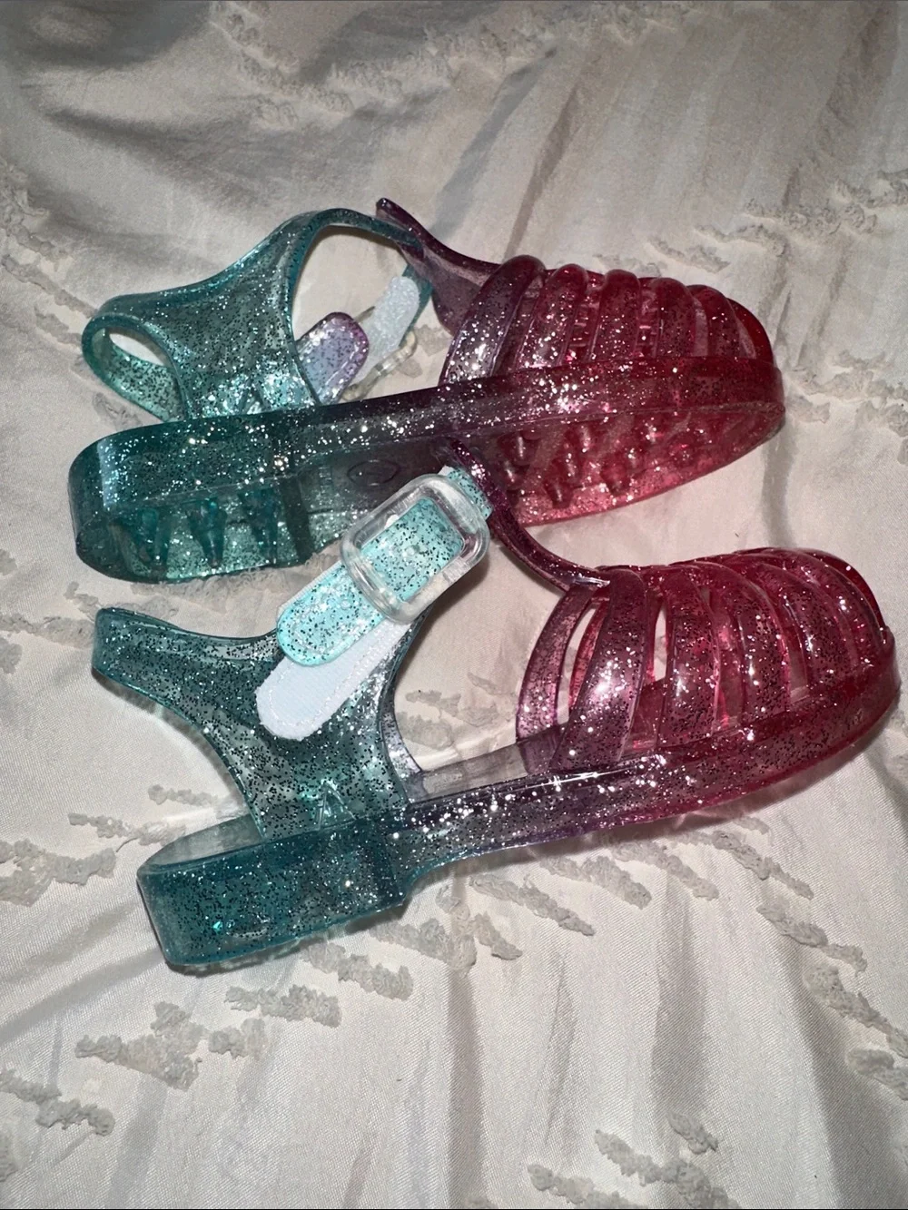 The Children's Place Pink and Teal Glitter Jelly Sandals